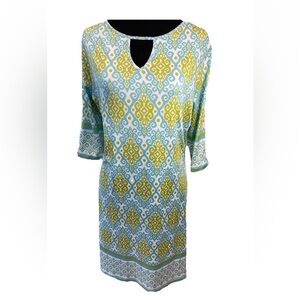 🆕Charlie Paige ladies geometric‎ pattern NWT size small shift dress slit sleeve